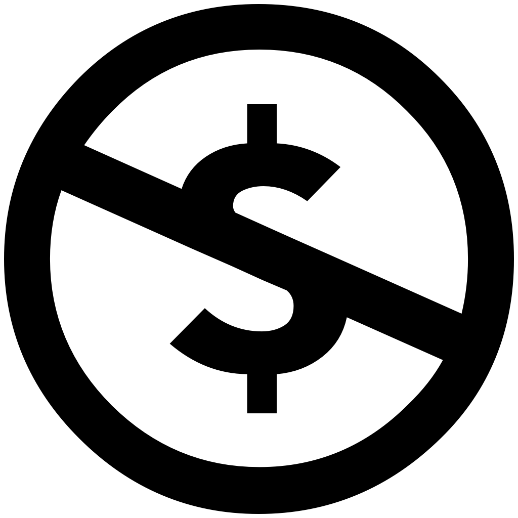 NC-Symbol, durchgestrichenes Dollar-Zeichen im Kreis