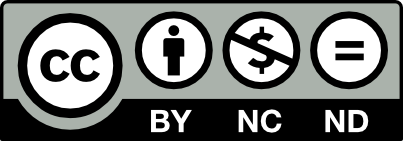 CC BY-NC-ND Lizenz, links CC, danach das BY-, NC und ND-Symbol